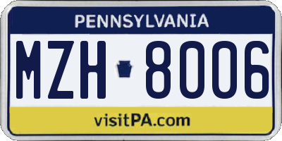 PA license plate MZH8006