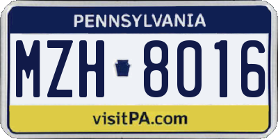 PA license plate MZH8016