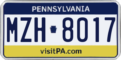PA license plate MZH8017