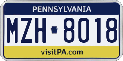 PA license plate MZH8018