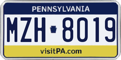 PA license plate MZH8019