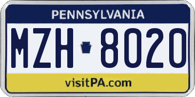 PA license plate MZH8020