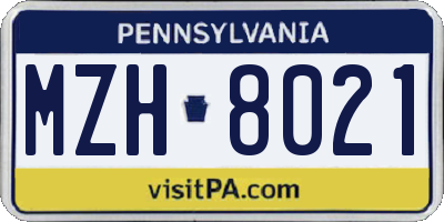 PA license plate MZH8021