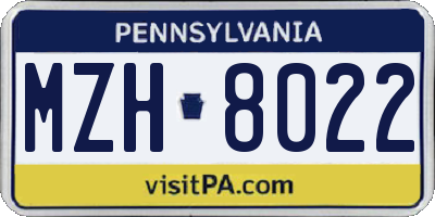 PA license plate MZH8022