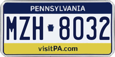 PA license plate MZH8032