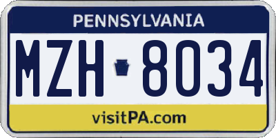 PA license plate MZH8034