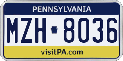 PA license plate MZH8036