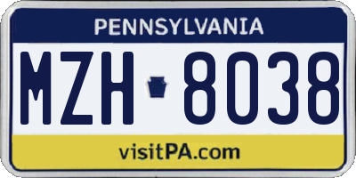 PA license plate MZH8038