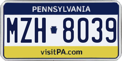 PA license plate MZH8039