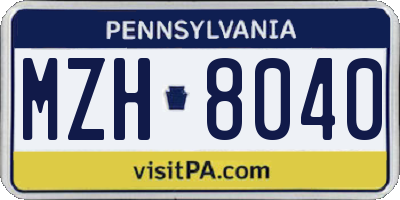 PA license plate MZH8040