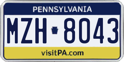 PA license plate MZH8043