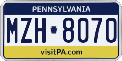 PA license plate MZH8070