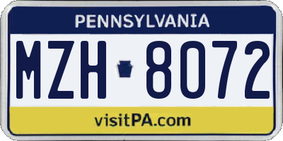 PA license plate MZH8072