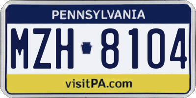 PA license plate MZH8104