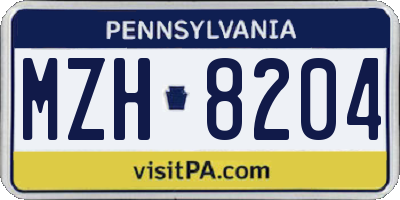 PA license plate MZH8204