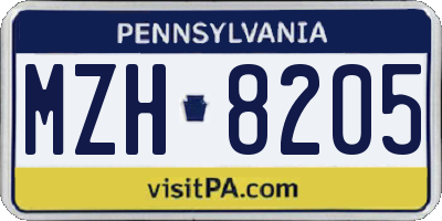 PA license plate MZH8205