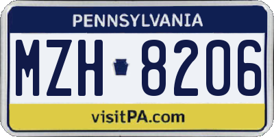 PA license plate MZH8206