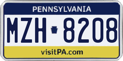PA license plate MZH8208