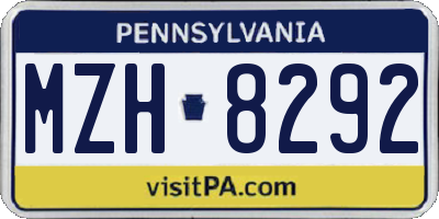 PA license plate MZH8292
