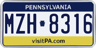 PA license plate MZH8316