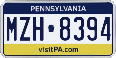 PA license plate MZH8394
