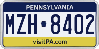 PA license plate MZH8402