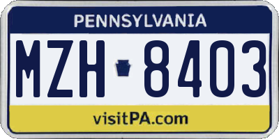PA license plate MZH8403