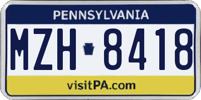 PA license plate MZH8418