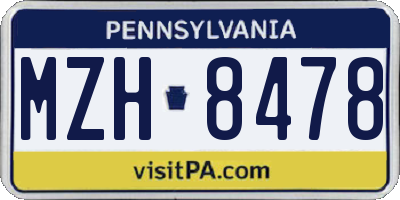PA license plate MZH8478