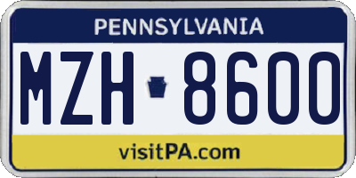 PA license plate MZH8600