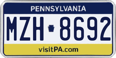 PA license plate MZH8692