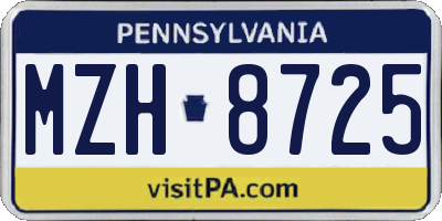 PA license plate MZH8725