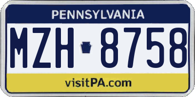 PA license plate MZH8758