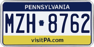 PA license plate MZH8762