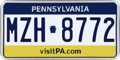 PA license plate MZH8772