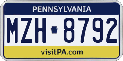 PA license plate MZH8792