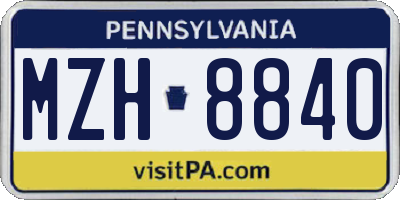 PA license plate MZH8840
