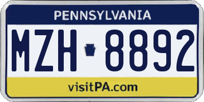 PA license plate MZH8892