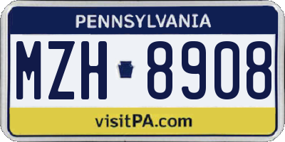 PA license plate MZH8908
