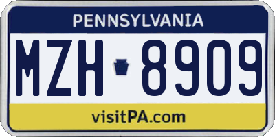 PA license plate MZH8909