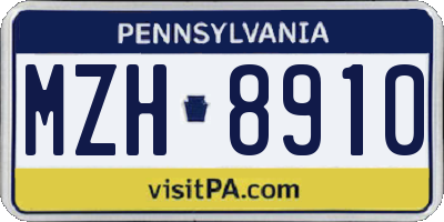 PA license plate MZH8910