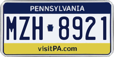 PA license plate MZH8921