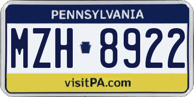 PA license plate MZH8922