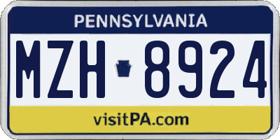 PA license plate MZH8924