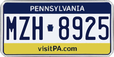 PA license plate MZH8925
