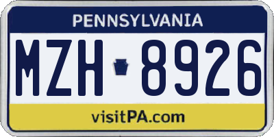 PA license plate MZH8926