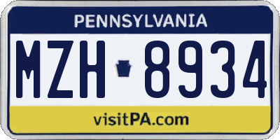 PA license plate MZH8934