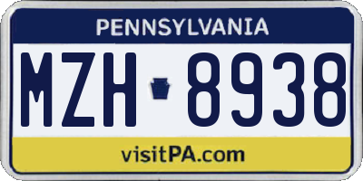 PA license plate MZH8938