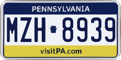 PA license plate MZH8939