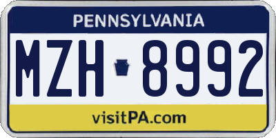 PA license plate MZH8992